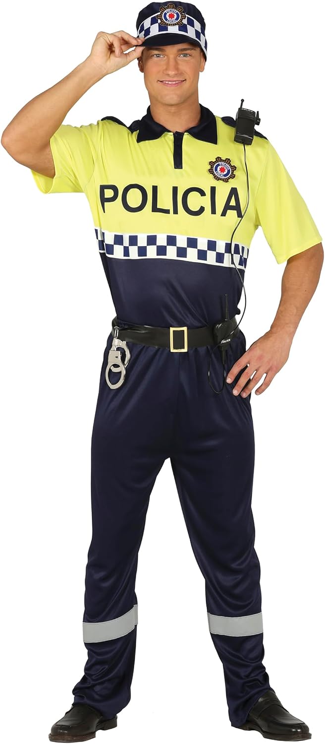 Disfraz policía local hombre adulto Fiestas Guirca azul amarillo